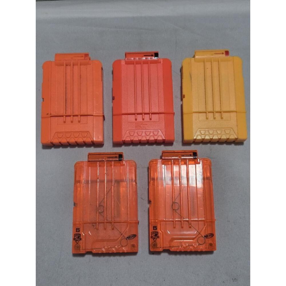 Lot of 5 Nerf N-Strike Elite 6-Round Magazines Clips Orange Yellow